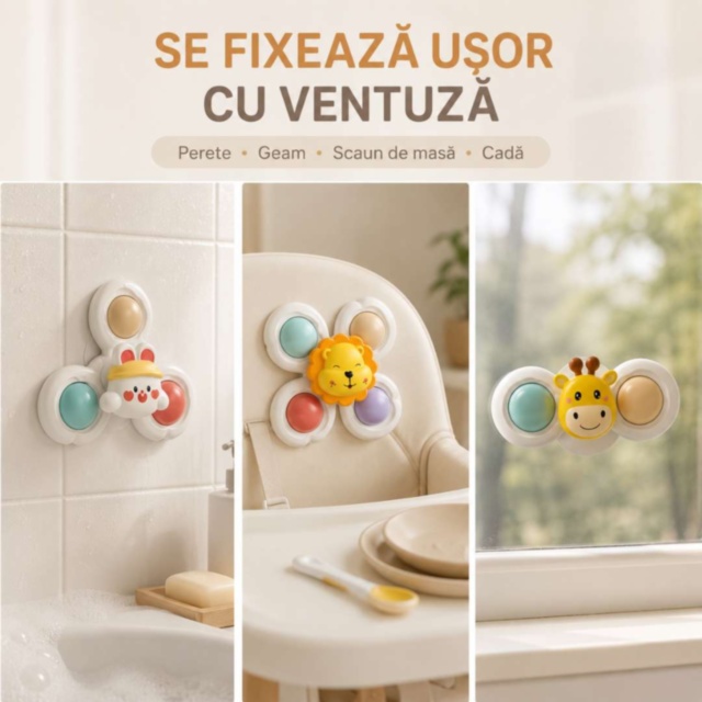 Set 3 Spinner-e Senzoriale cu Ventuză pentru Bebeluși