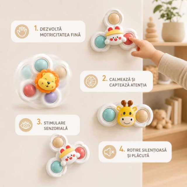 Set 3 Spinner-e Senzoriale cu Ventuză pentru Bebeluși