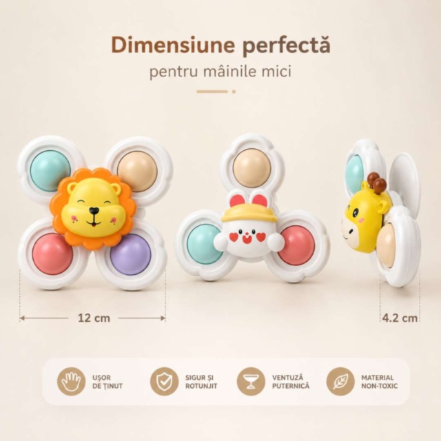 Set 3 Spinner-e Senzoriale cu Ventuză pentru Bebeluși