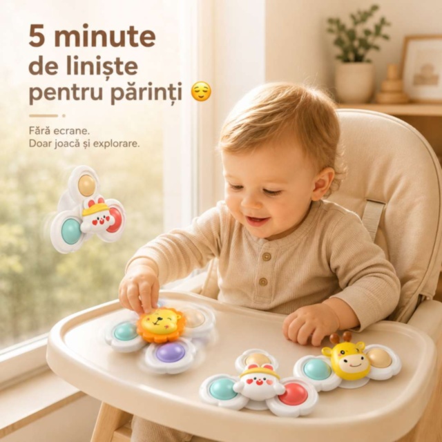 Set 3 Spinner-e Senzoriale cu Ventuză pentru Bebeluși