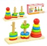 Piramida 3 în 1, Joc Montessori de Stivuit din Lemn 