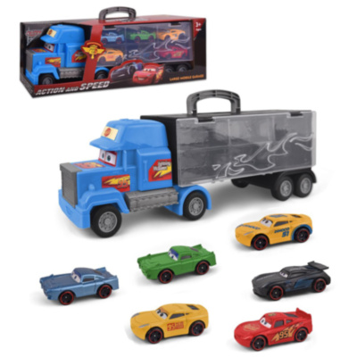 Trailerul Cars cu 6 Mașinuțe de Metal Fulger Mcqueen | image