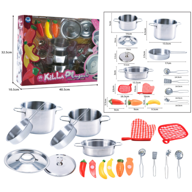 Set de Bucătărie pentru Copii | 16 Piese din Oțel Inoxidabil și Accesorii