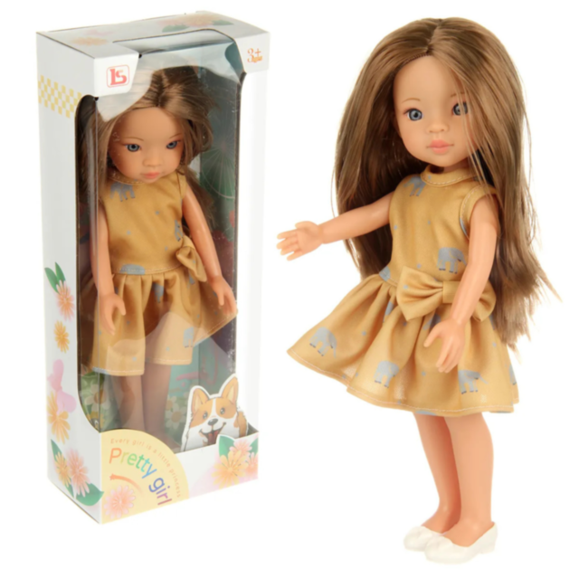 Păpușă Eva cu Rochie Galbenă și Păr Lung – 33 cm