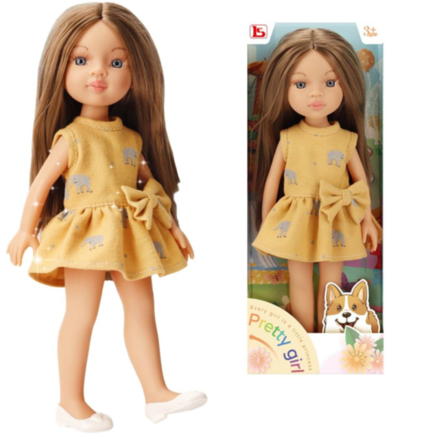 Păpușă Eva cu Rochie Galbenă și Păr Lung – 33 cm