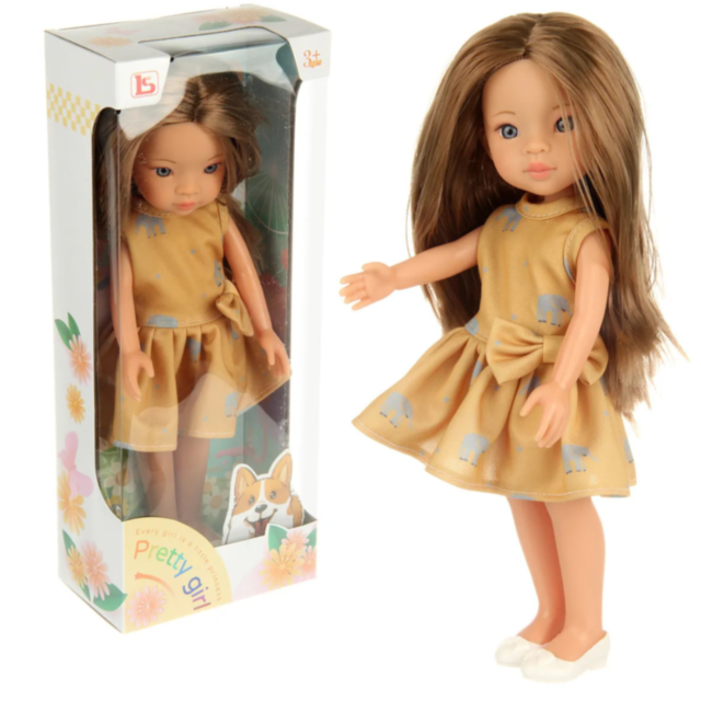 Păpușă Eva cu Rochie Galbenă și Păr Lung – 33 cm