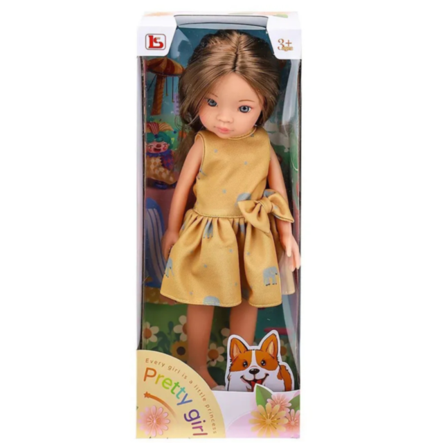 Păpușă Eva cu Rochie Galbenă și Păr Lung – 33 cm