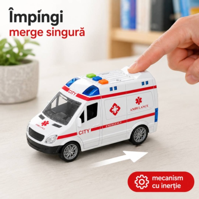 Ambulanță de jucărie cu sunete, lumini și inerție