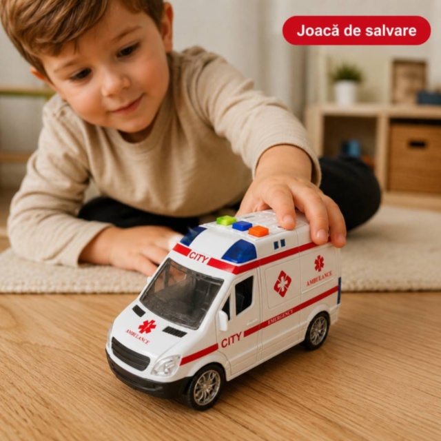 Ambulanță de jucărie cu sunete, lumini și inerție