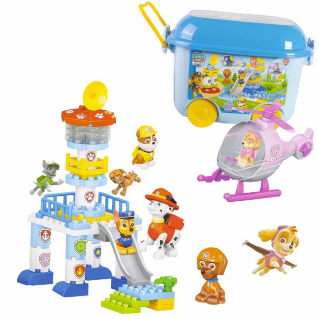 Set de Construcție Patrula Cățelușilor cu Cutie de Depozitare pe Roți, 67 piese