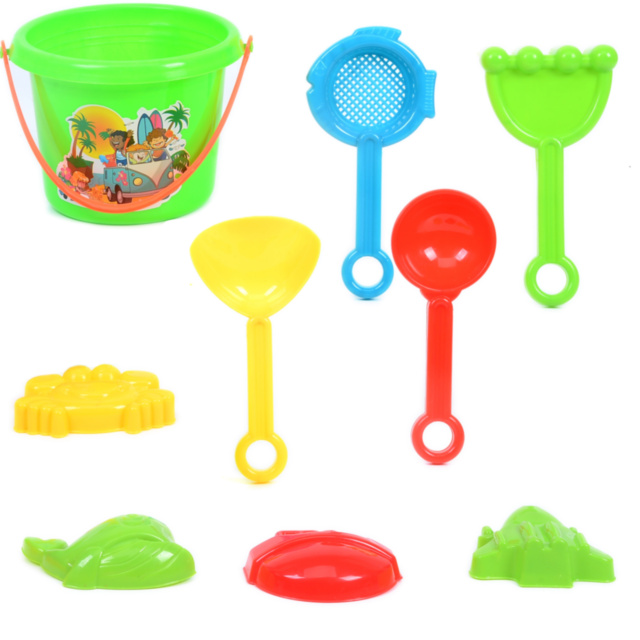 Găletușă cu 8 Accesorii de Nisip, 15cm 