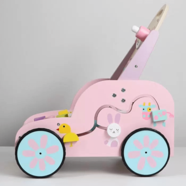 Premergător din Lemn cu Activități Montessori și Sortator de Forme – Model Roz cu Iepuraș