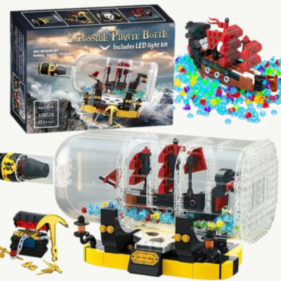 Corabie de Pirați în Sticlă cu LED – Set de Construcție Creativ pentru Copii, 852 piese | image