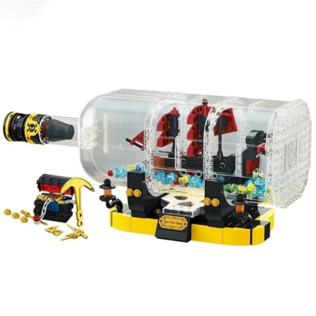 Corabie de Pirați în Sticlă cu LED – Set de Construcție Creativ pentru Copii, 852 piese