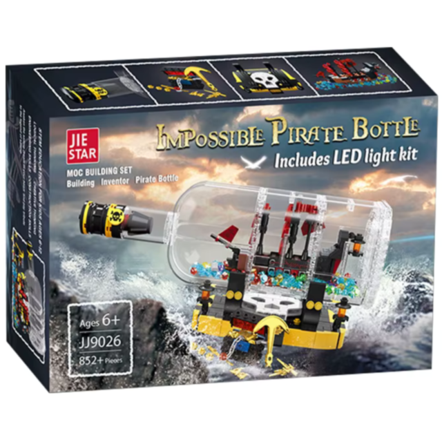 Corabie de Pirați în Sticlă cu LED – Set de Construcție Creativ pentru Copii, 852 piese