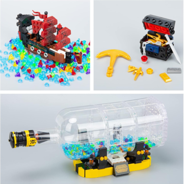 Corabie de Pirați în Sticlă cu LED – Set de Construcție Creativ pentru Copii, 852 piese