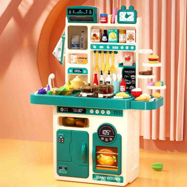 Bucătărie Interactivă cu Aburi, Lumină și Sunete – Set Complet 93 Piese 