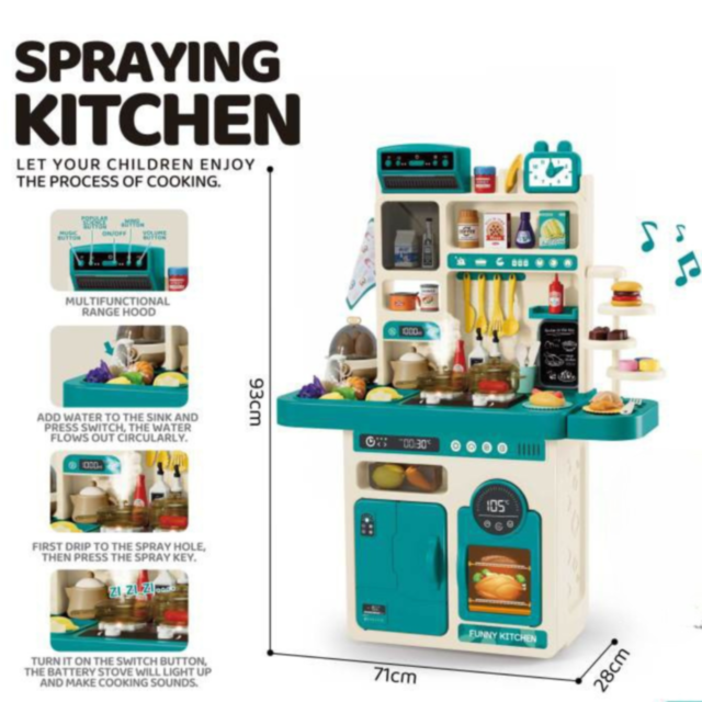 Bucătărie Interactivă cu Aburi, Lumină și Sunete – Set Complet 93 Piese 