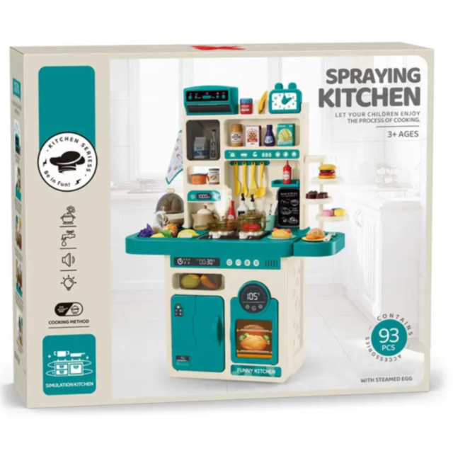Bucătărie Interactivă cu Aburi, Lumină și Sunete – Set Complet 93 Piese 
