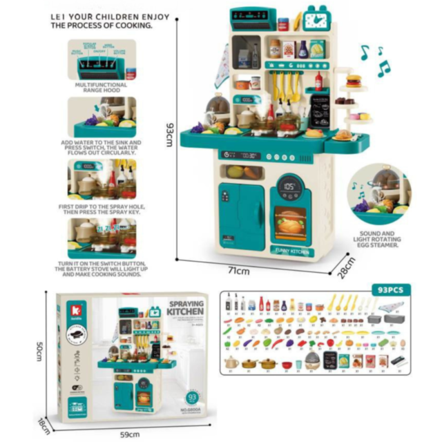 Bucătărie Interactivă cu Aburi, Lumină și Sunete – Set Complet 93 Piese 