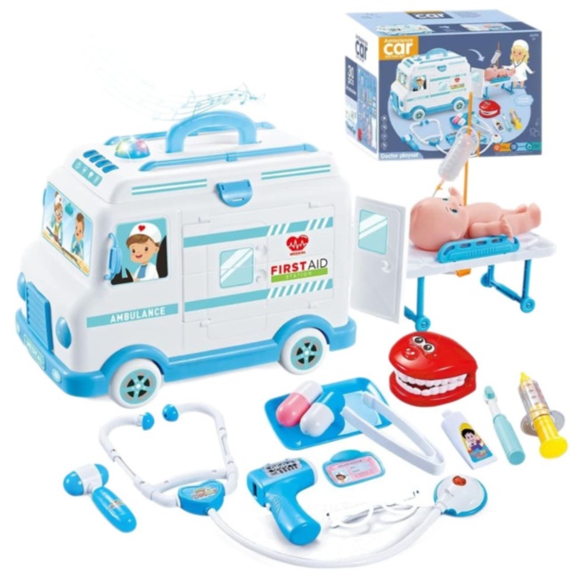 Ambulanță de jucărie cu trusă medicală pentru copii