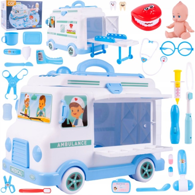 Ambulanță de jucărie cu trusă medicală pentru copii