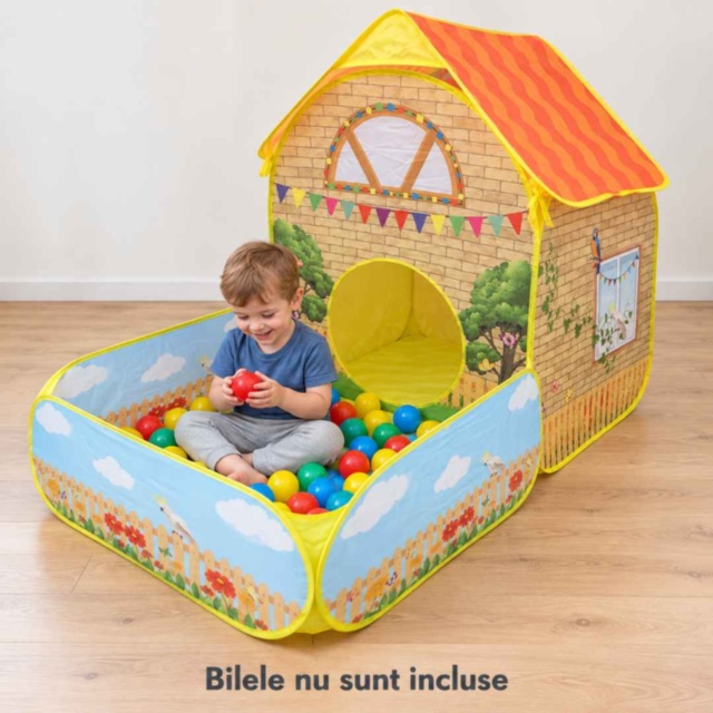 Căsuță de joacă pliabilă cu piscină pentru bile
