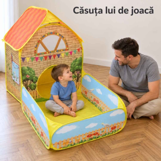 Căsuță de joacă pliabilă cu piscină pentru bile