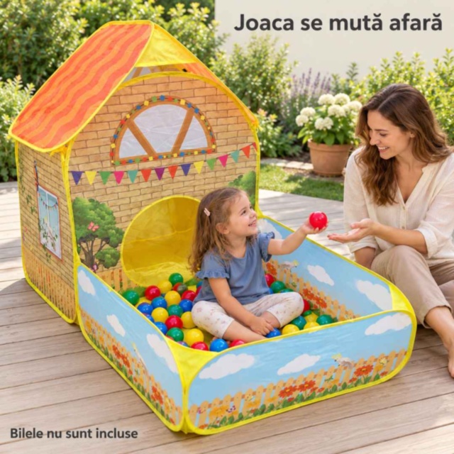 Căsuță de joacă pliabilă cu piscină pentru bile