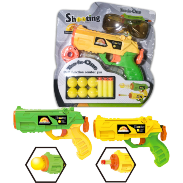 Pistol de Jucărie cu Funcție Dublă – Set Two-in-One cu Muniție și Ochelari de Protecție