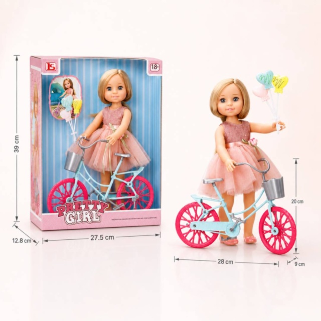 Păpușă cu Bicicletă și Accesorii pentru Fetițe