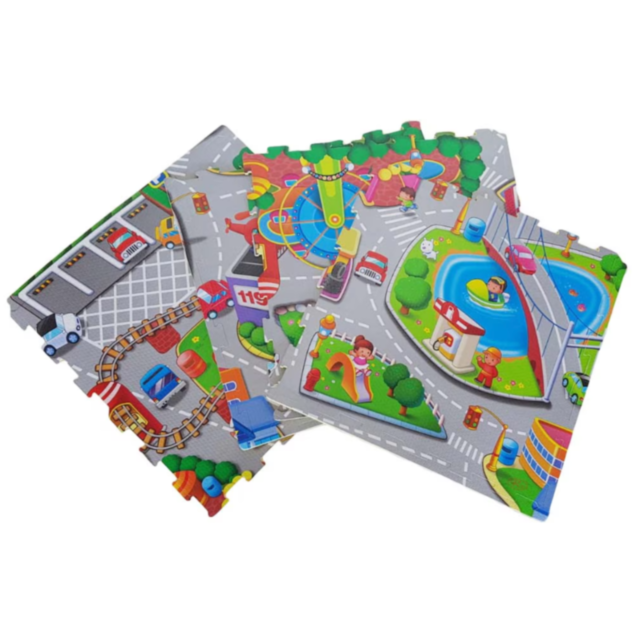 Covoraș Puzzle cu Tematică Orășel – Distracție și Siguranță