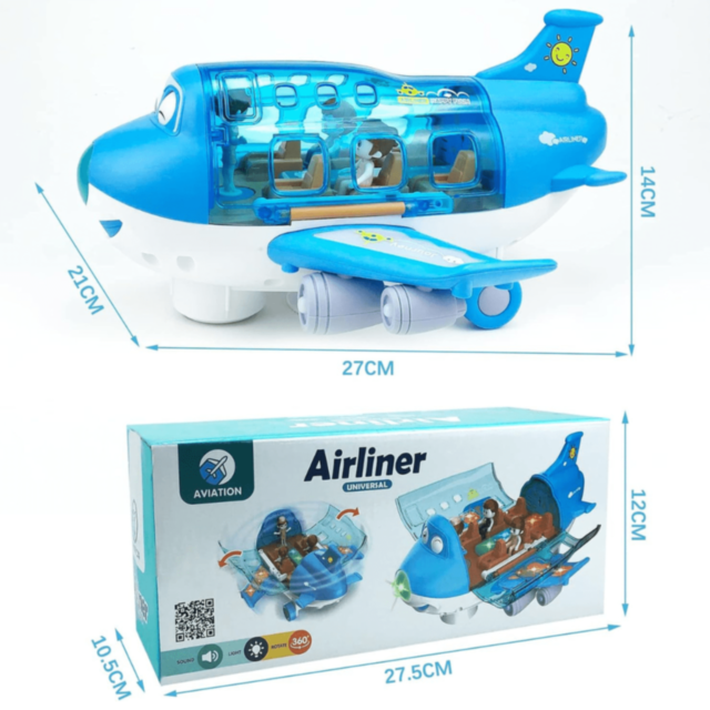 Avion Interactiv cu Lumină, Muzică și 3 Omuleți (culoare aleatorie)