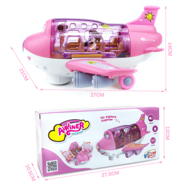 Avion Interactiv cu Lumină, Muzică și 3 Omuleți (culoare aleatorie)