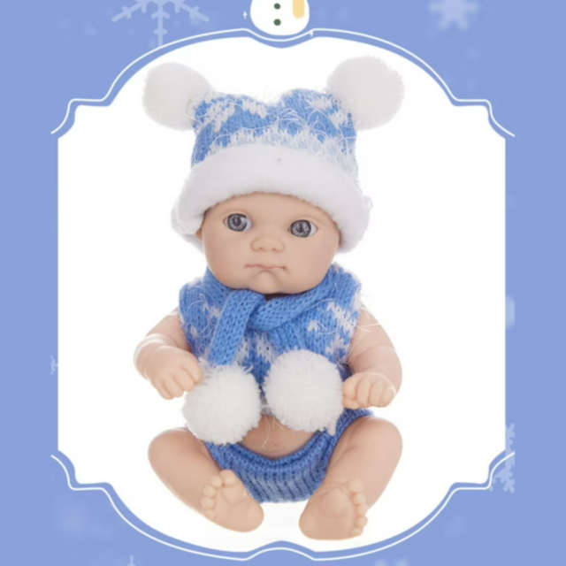 Păpușă Bebeluș Realistică cu Ținută de Iarnă și Accesorii (albastru)