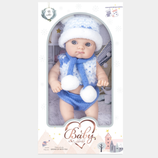 Păpușă Bebeluș Realistică cu Ținută de Iarnă și Accesorii (albastru)