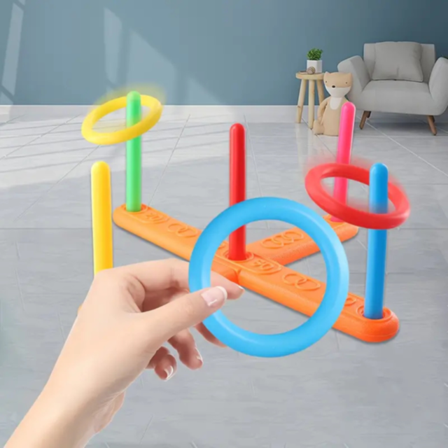 Joc de Aruncat Inele Colorate – Activitate Educativă pentru Interior și Exterior