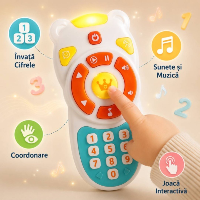 Telecomandă jucărie muzicală cu lumini pentru bebeluși