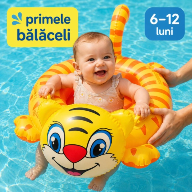 Colac gonflabil bebeluși cu scaun, model tigru