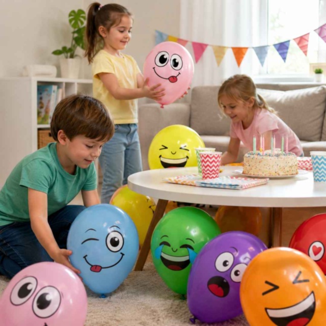 Set 25 de baloane colorate cu fețe emoji
