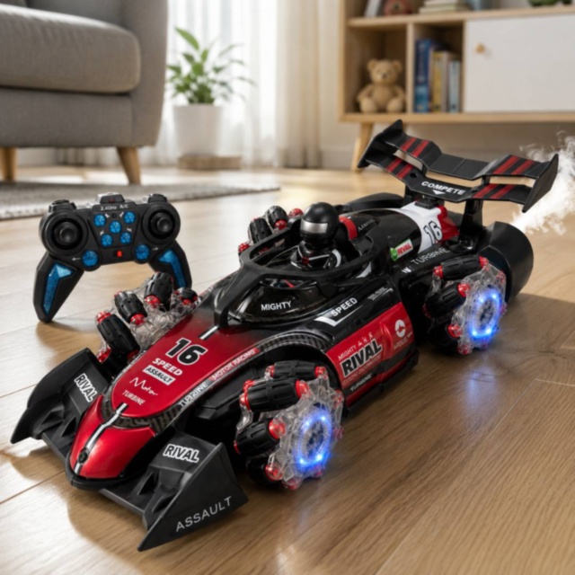 Mașinuță RC cu fum, lumini și mișcare 360°