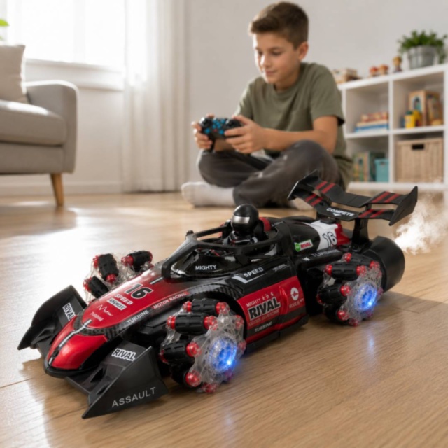 Mașinuță RC cu fum, lumini și mișcare 360°
