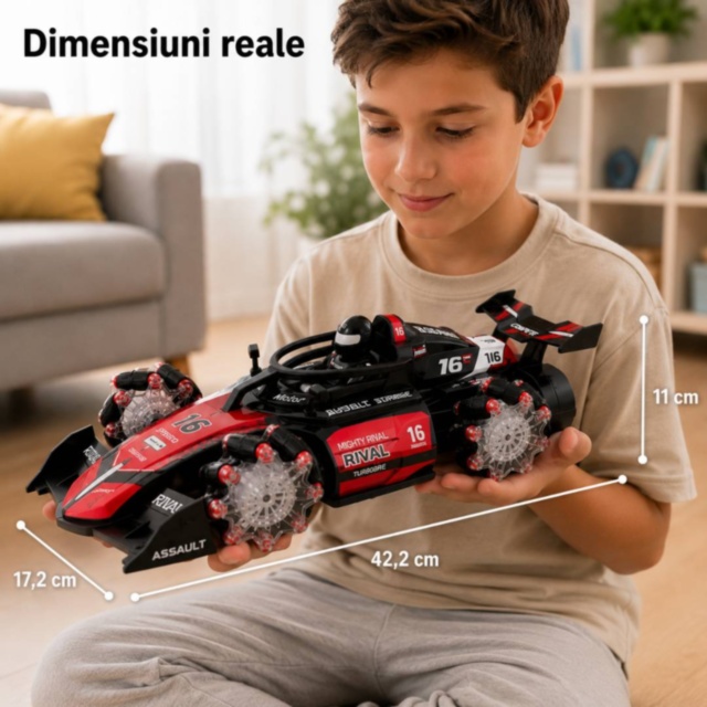 Mașinuță RC cu fum, lumini și mișcare 360°