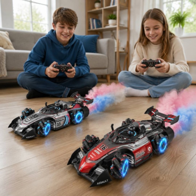 Mașinuță RC cu fum, lumini și mișcare 360°