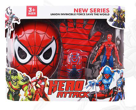 Set Spider Man cu Mască, Manușa Lansator și Figurină cu Lumini și Sunete