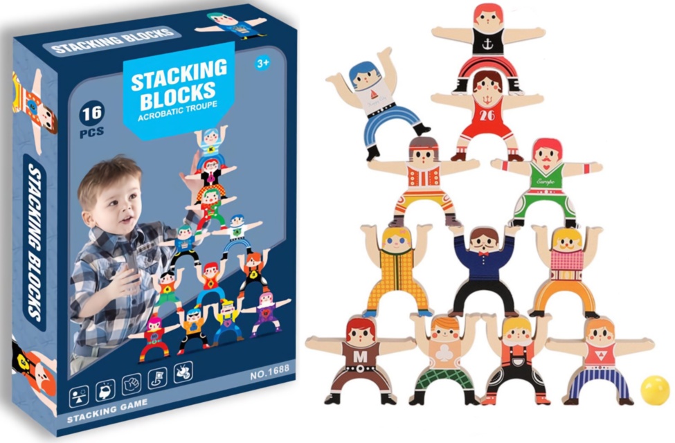 Omuleții Acrobați, joc de echilibru, 16 piese multicolore