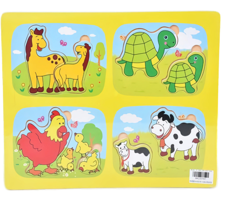 Puzzle Incastru din Lemn 4 Animale cu Pui