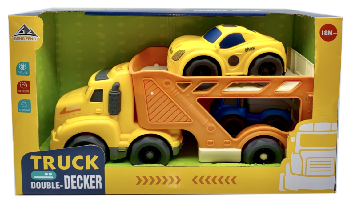 Camion cu Sunete și 2 Mașinuțe din Eco Plastic Reciclat