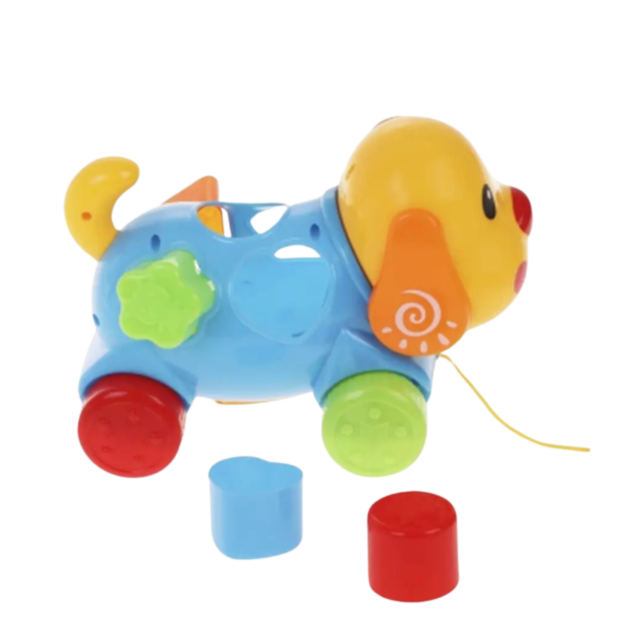 Cățeluș cu forme geometrice și sfoară de tras