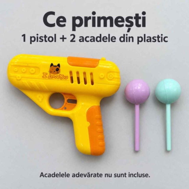 Pistol de jucărie cu acadea retractabilă și două accesorii